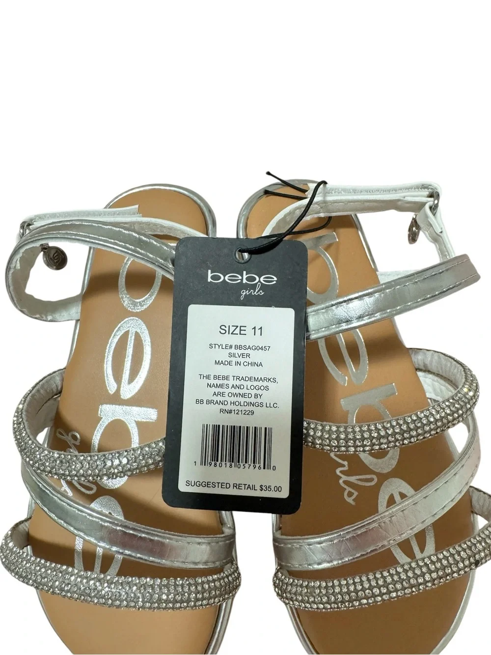 Bebe Girls Silver Rhinestone Strappy Sandals Size 11 Toddler New With Tags